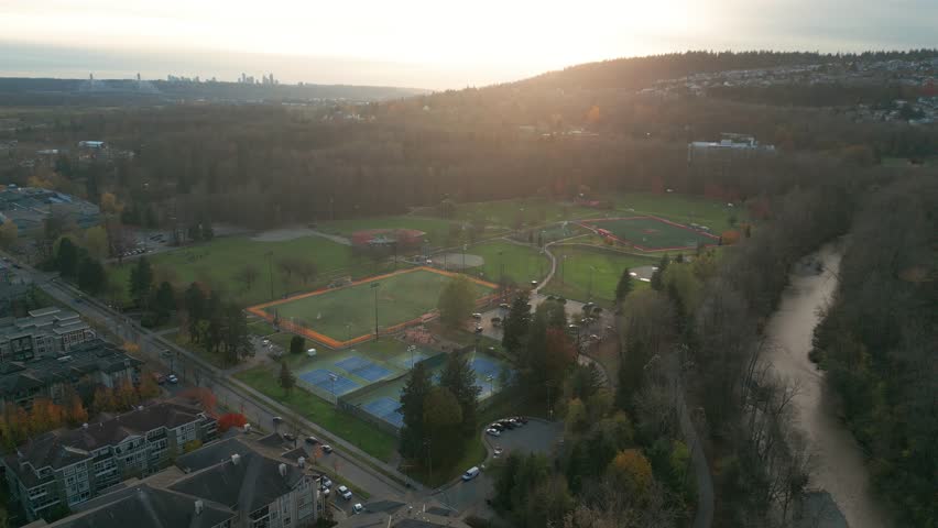 a beautiful autumn drone shot of gate