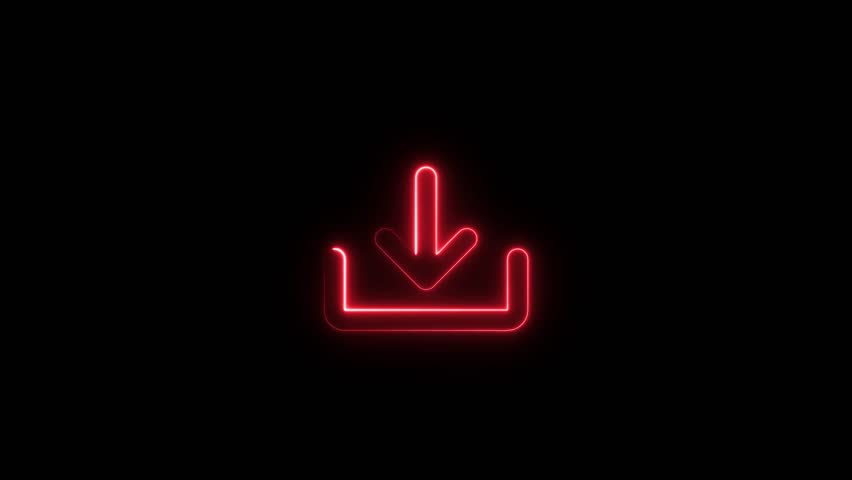 glowing neon animation of download icon arrow icon. on black background.