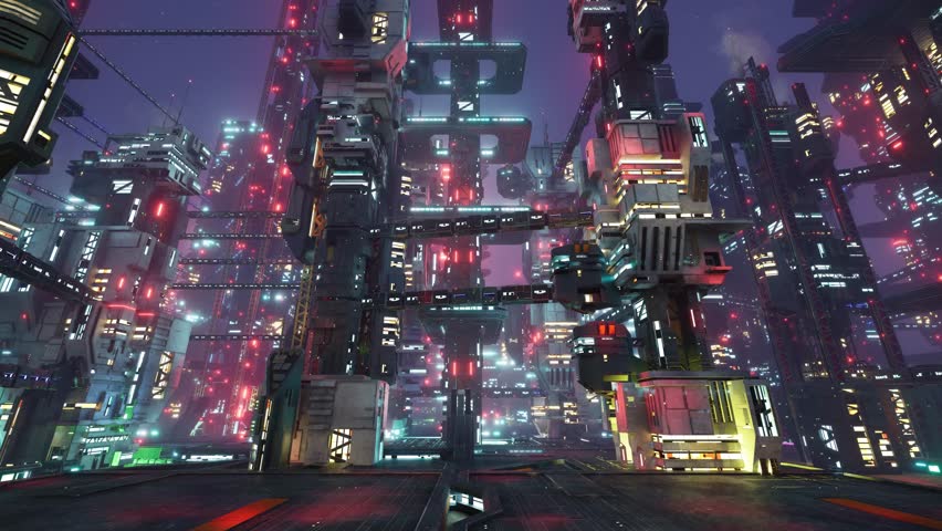 Sci fi and bright lights. A vision of the city of the future.