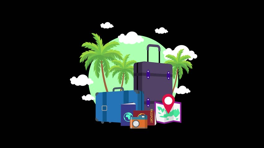 Traveling with luggage and a palm tree animation
