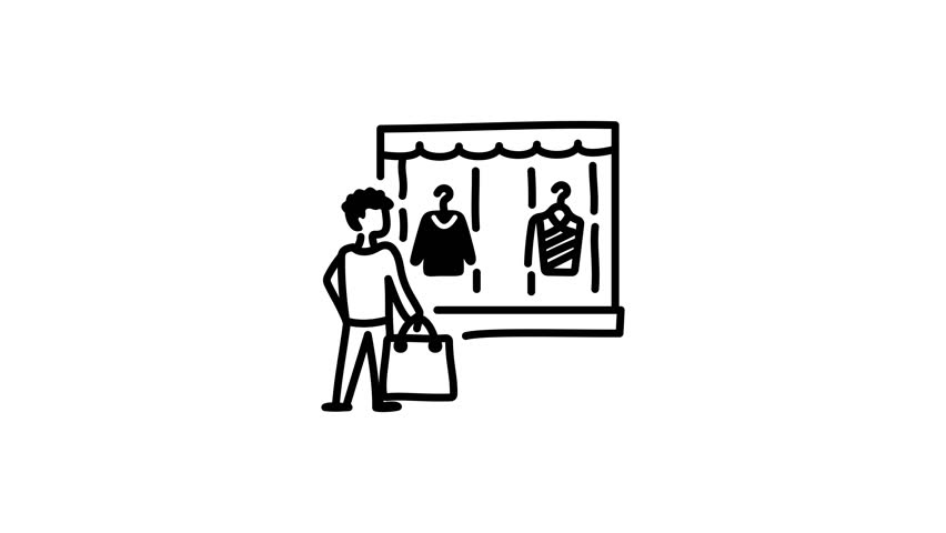 A person buying dress, hand drawn style animated icon