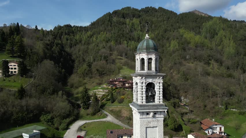 Bell tower of the Chiesa della Santissima Trinità, Monte Crosio over Clusone