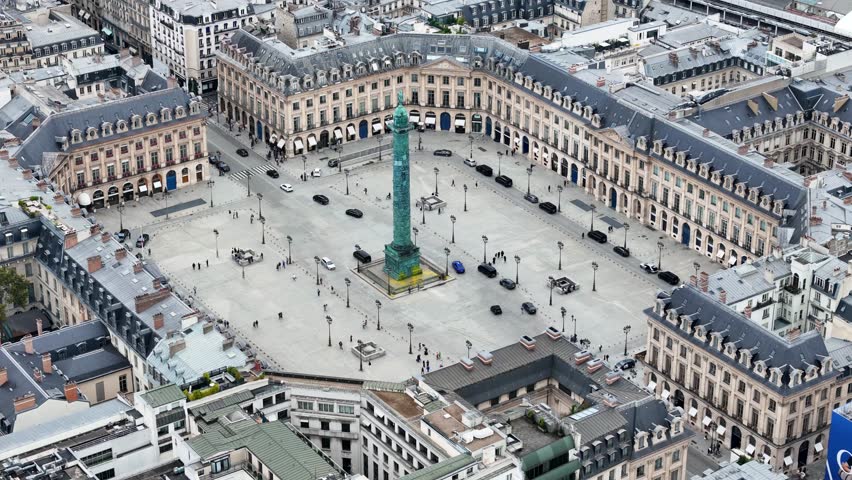 Aerial view of Place Vendome (Vendome Square) in Paris, France