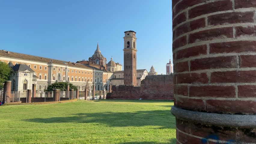 Turin Cathedral Bell Tower and Palazzo Reale in Turin, Italy