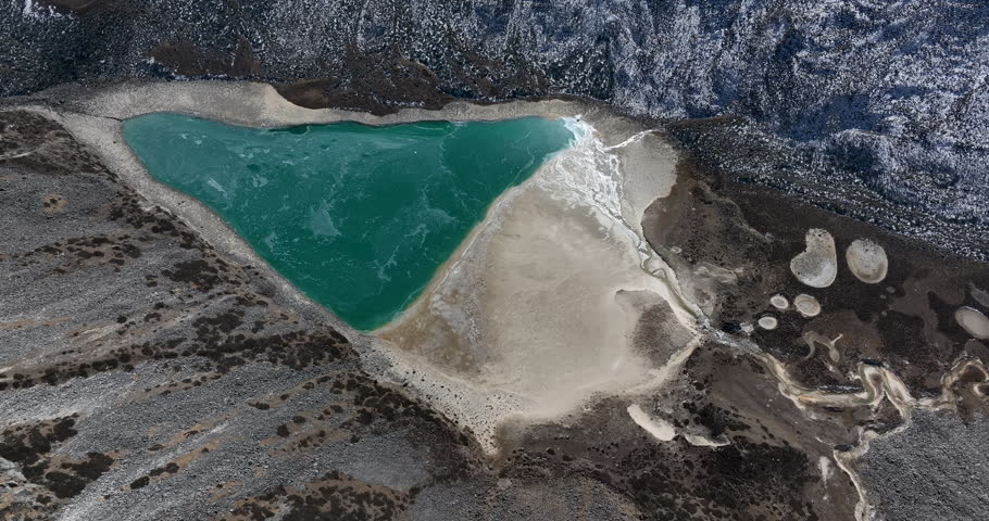 Aerial footage of beautiful lake landscape in tibet, China