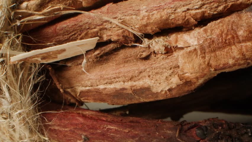 Licorice roots close-up. Herbal detox tea or aroma stick for spa meditation. 