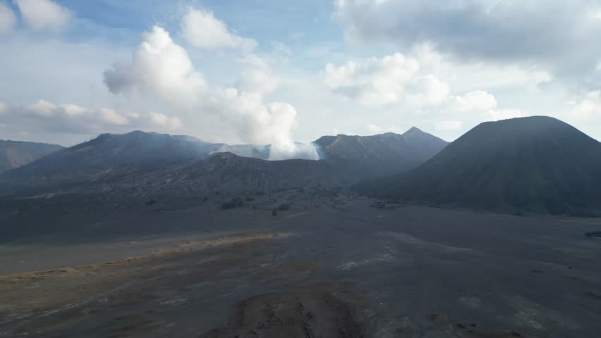 Aerial Drone View of the Crater of Mount Bromo in Indonesia- East Java. RAW - no filter.