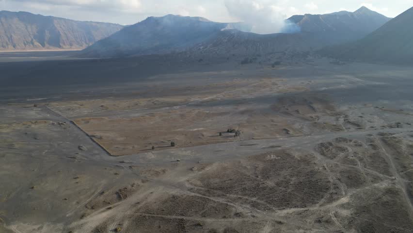 Aerial Drone View of the Crater of Mount Bromo in Indonesia- East Java. RAW - no filter.