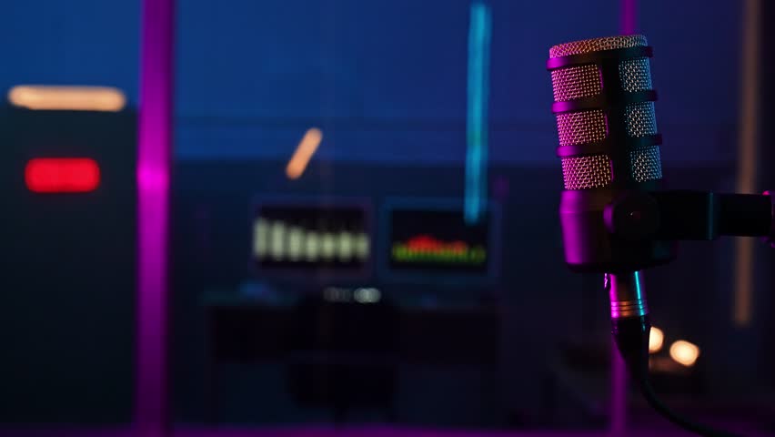 Podcast Microphone in Neon Studio