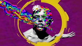 A beautifully harmonious portrait featuring colorful waves and vibrant floral accents, merging art with deep emotion - Powered by Shutterstock - Get 15% off with code: PIKWIZARD15