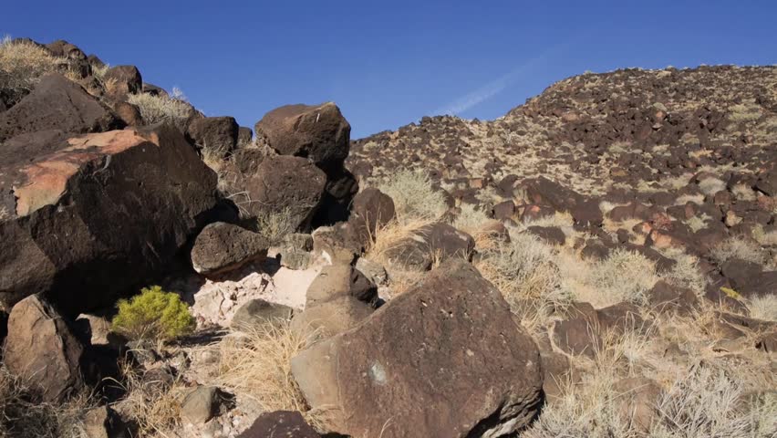Ancient Native American Petroglyph  Symbols on The Hillside of Rinconada Canyon, Petroglyph National Monument,Albuquerque, New Mexico, USA