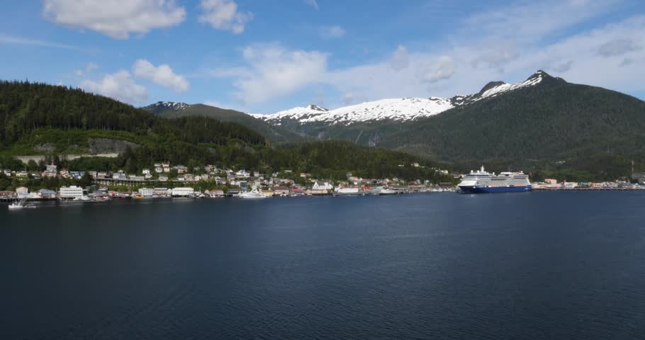 Ketchikan, Alaska seen from Tongass Narrows in a sunny summer day