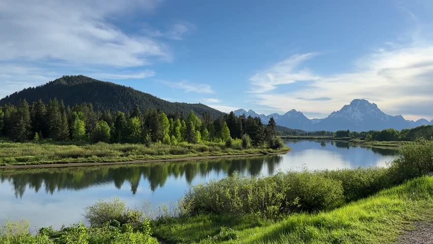 Breathtaking Views From Oxbow Bend In Grand Teton National Park, Wisconsin, USA. 4K Scenic Viewpoint Overlooking The Snake River.