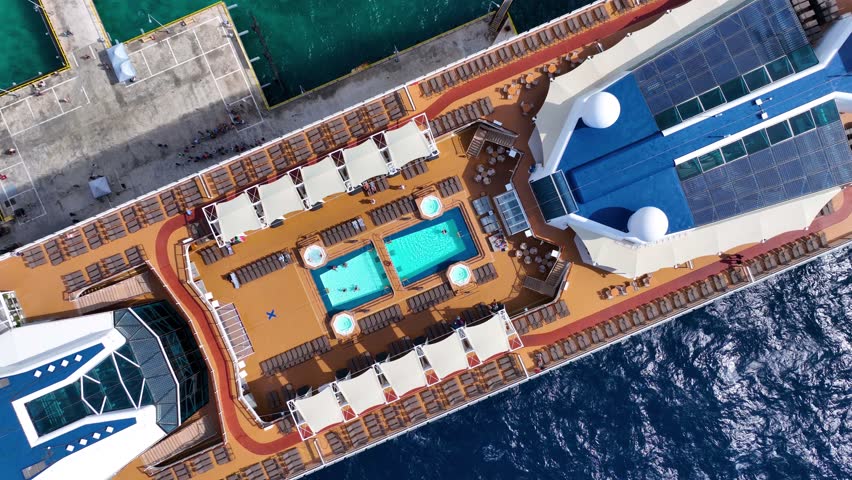 Celebrity Cruise Reflection aerial view docked at Curacao Cruise Terminal in Otrobanda, city of Willemstad, Curacao. 