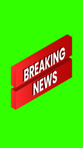 Animated breaking news isometric label on green background. Suitable to place on content about news, etc.	
