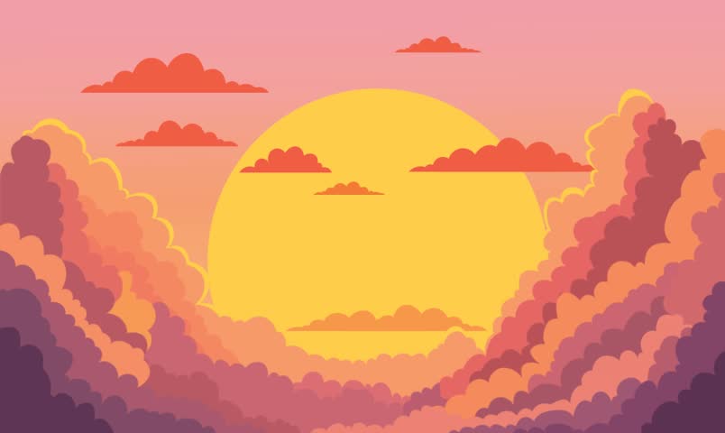 Footage of Big Sun in Sunset Sky Nature Landscape with Clouds View