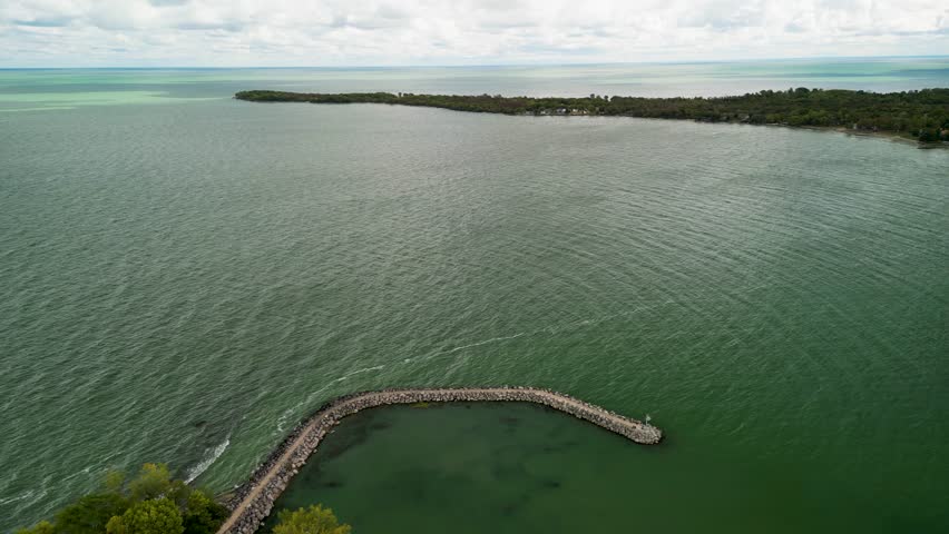 Aerial view of breakwater in bay beach area, Kelley
