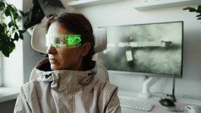 Person exploring virtual reality in high-tech cyber environment. Concept of immersive technology, AI-powered innovation, cyber interaction, and digital landscapes transforming modern experiences. - Powered by Shutterstock - Get 15% off with code: PIKWIZARD15