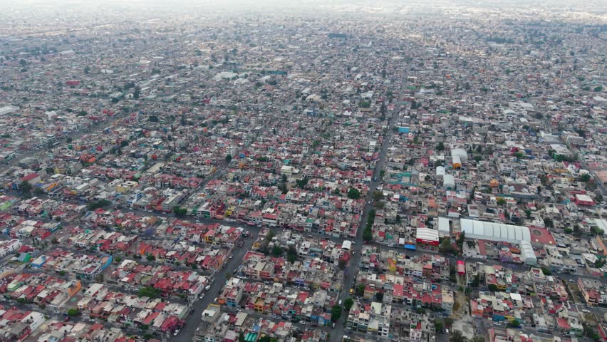 Drone imagery of an overpopulated region in Ecatepec, Mexico