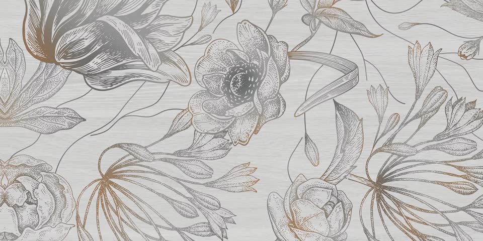 4K Elegant Floral Sketch Pattern. Vintage Botanical Line Art Wallpaper Background Vide