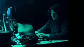 Wanted hackers coding virus ransomware using laptops and computers in the basement. Cyber attack, system breaking and malware concept. - Powered by Shutterstock - Get 15% off with code: PIKWIZARD15