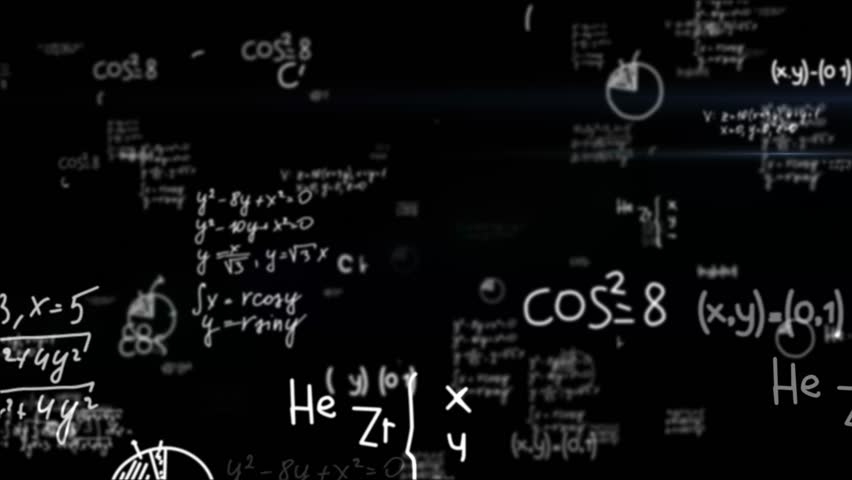 Symbols, variables, and calculations appear and shift, high-tech, scientific atmosphere. Glowing white text against black background, evoking themes of advanced research, theoretical physics, 4k. - Powered by Shutterstock - Get 15% off with code: PIKWIZARD15