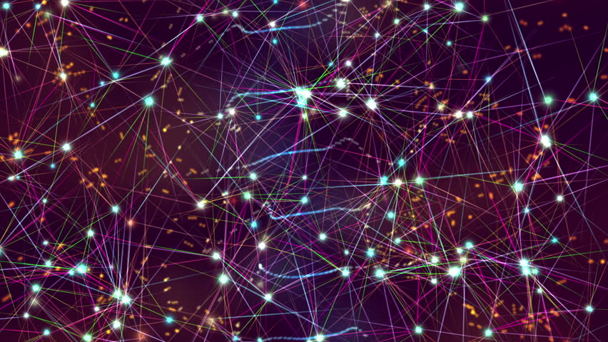Abstract Visualization of Network Connection with Glowing Nodes. Dynamic abstract depiction of interconnected glowing nodes and lines symbolizing technology, networking, and data transmission.