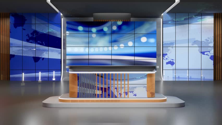 3D Virtual TV Studio News, Backdrop For TV Shows .TV On Wall.3D Virtual News Studio Background Loop