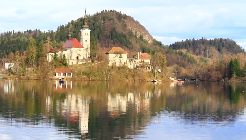 Touristical place of Lake Bled with island and church Slovenia, Europe.