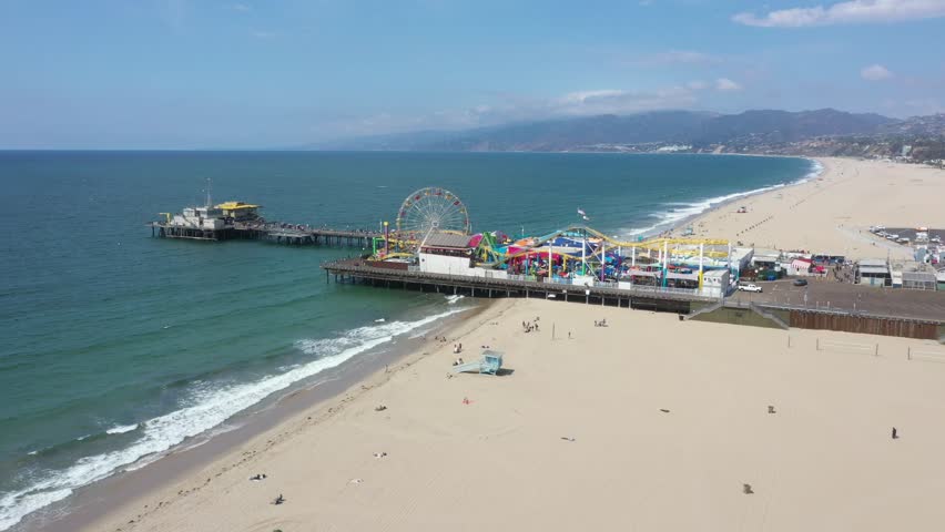 Santa Monica Pier aerial view on a sunny day.