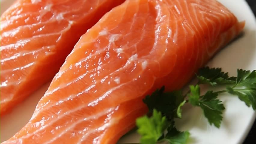 Salmon red fish organic seafood tasty fresh gourmet food background on table rustic food top view copy space pescetarian diet