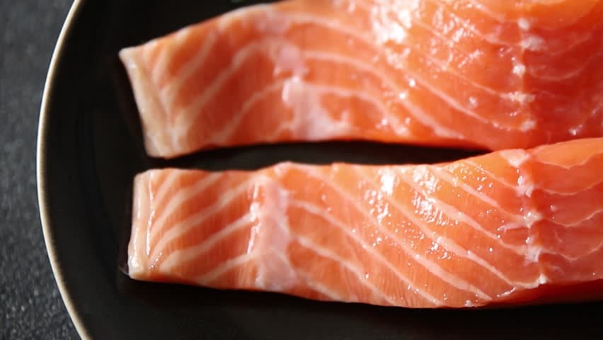 Salmon red fish organic seafood tasty fresh gourmet food background on table rustic food top view copy space pescetarian diet