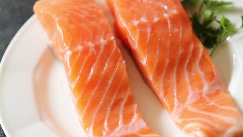 Salmon red fish organic seafood tasty fresh gourmet food background on table rustic food top view copy space pescetarian diet