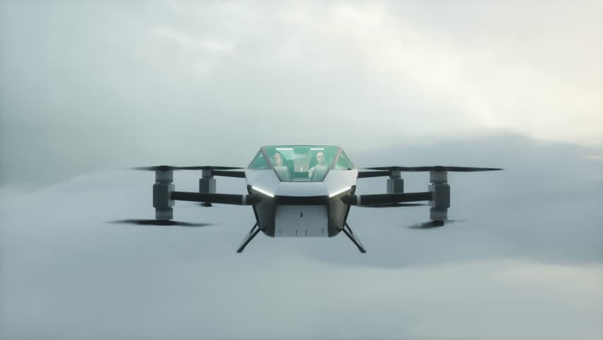 flying copter car, drone with people. future concept.