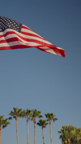 Vertical Screen: American flag moving in slow motion, representing strength, service, and honor. Captured in 120fps for use in military, veteran, or official ceremonial contexts.