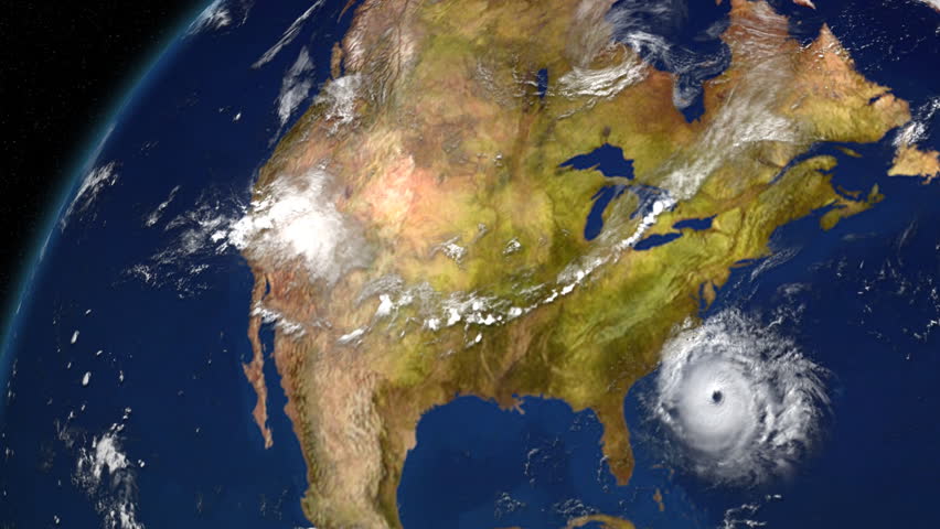 A large hurricane heads towards the Carolinas in the Atlantic Ocean.