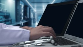 Close up of doctor working on tablet and laptop with human brain anatomy display on screen. Smart medical worker checking hand and diagnosis brain injury while preparing for brain surgery. Remedial. - Powered by Shutterstock - Get 15% off with code: PIKWIZARD15