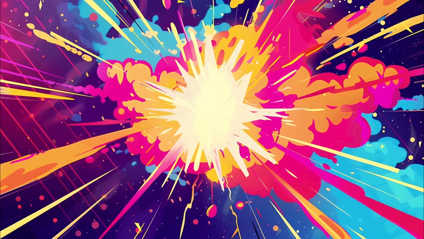 Seamless looping cartoon-style animated background with a vibrant, colorful, and dynamic look. Perfect for motion graphics, comics, anime aesthetics, and creative design projects.