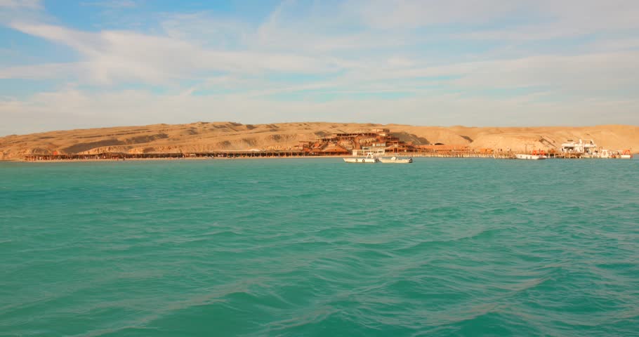 Panoramic view of Giftun islands in the distance, Red Sea, Egypt.