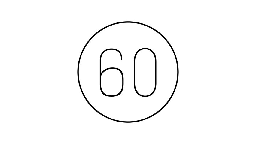 60 seconds countdown timer animation with a black outline number inside a circle on a white background perfect for presentations, videos, or time limited tasks