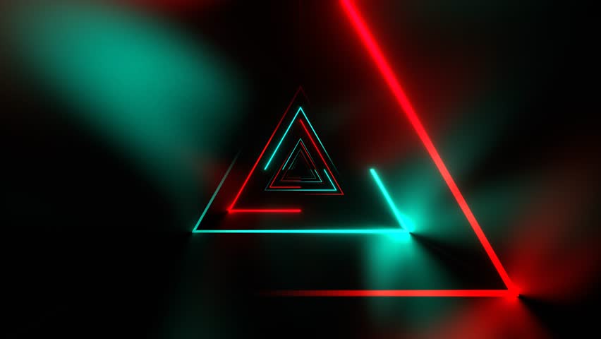 Turquoise and Red Beautiful Neon Triangular Tunnel Background VJ Loop