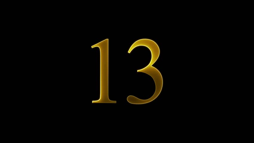 13 number text animation by yellow color neon mask glow on black background.