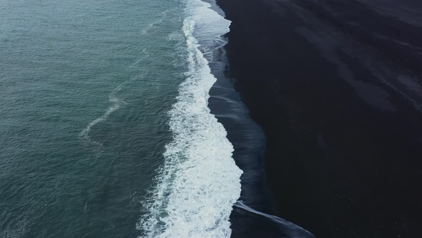 Reynisfjara Black Sand Beach in Iceland Aerial View