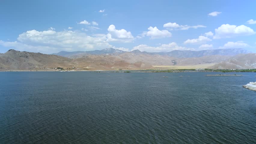 Lake Isabella With Surrounding Low Mountains In Kern County, California. static aerial shot