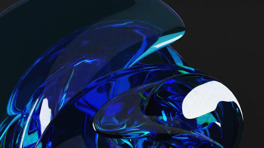 3d render of abstract art animation with 3d abstract moving glass transformation in blue color