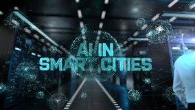AI in Smart Cities. IT Administrator Activating Modern Data Center Server with Hologram. - Powered by Shutterstock - Get 15% off with code: PIKWIZARD15