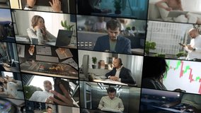 Video collage of different people working remotely. Work at a computer at home, via the Internet, business and finance video calls. High quality 4k footage - Powered by Shutterstock - Get 15% off with code: PIKWIZARD15