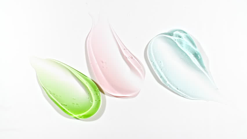 Cosmetic Smears of Creamy Texture, Concealer, Liquid Foundation, Gel Fluid, Makeup Brush, Spatula. Beauty Skincare Product Sample. Advertising. Organic Cosmetics, Medicine. Macro shoot