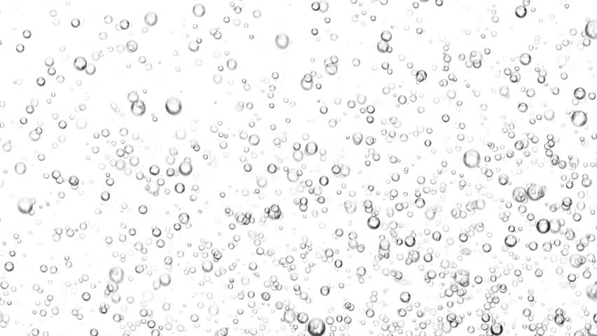 Animation of underwater fizzing air bubbles on white background. Fizzy sparkles in water, sea, aquarium, ocean. Effervescent drink.