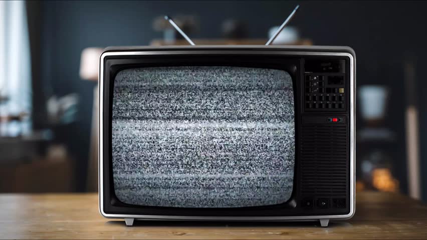 Old green screen TV turning on with green screen television for video masking retro vintage TV with glitch effect green screen